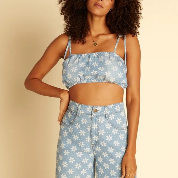 WRANGLER X BILLABONG rodeo blue western boho jean style strappy top NWT - Picture 2 of 7